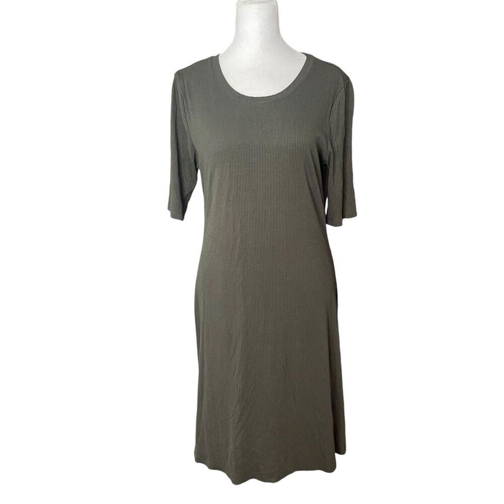 Old Navy Large Fit & Flare Dress Rib Mini Short Sleeve Dark Green Stretch